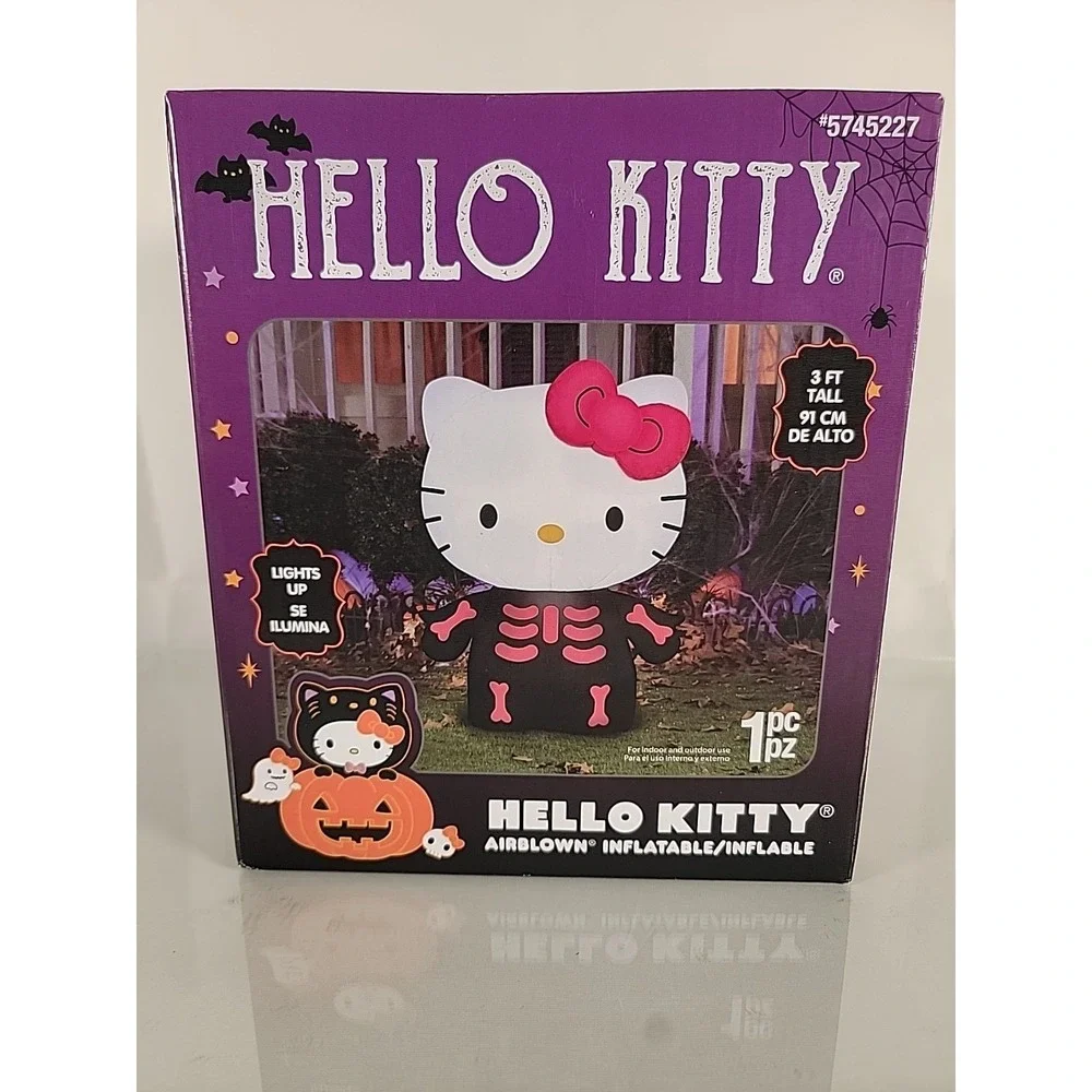 HELLO‎ KITTY Halloween Pink Skelton Airblown  Inflatable 3ft Tall Lights Up